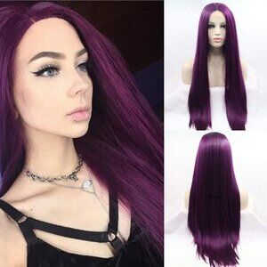 Women Wig Long Silky Straight Bright Purple Free Part Wig for  daily use trendy